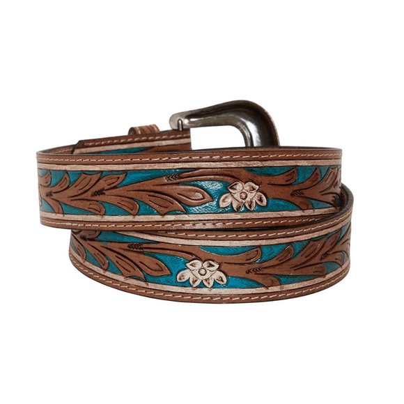 Myra Bag Cobalt Sea Hand-Tooled Leather Belt 4061 - Picture 3 of 5